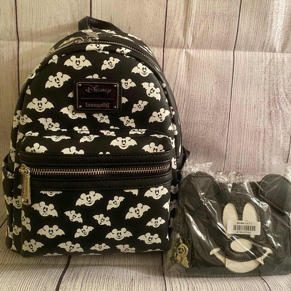 Loungefly LASR Mickey bat backpack and wallet